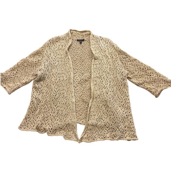 Eileen Fisher Shrug Cardigan Sweater Sz Medium Tan Crochet Knit Open Linen Blend - Picture 7 of 13